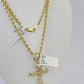 10k Gold Spiral Cross Charm Rope Chain 3mm 18'' Set Yellow Diamond Cut Real