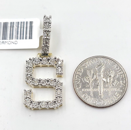 Real 10k Gold Diamond Letter  S Initial Alphabet Charm Pendant 1.25" Men Women