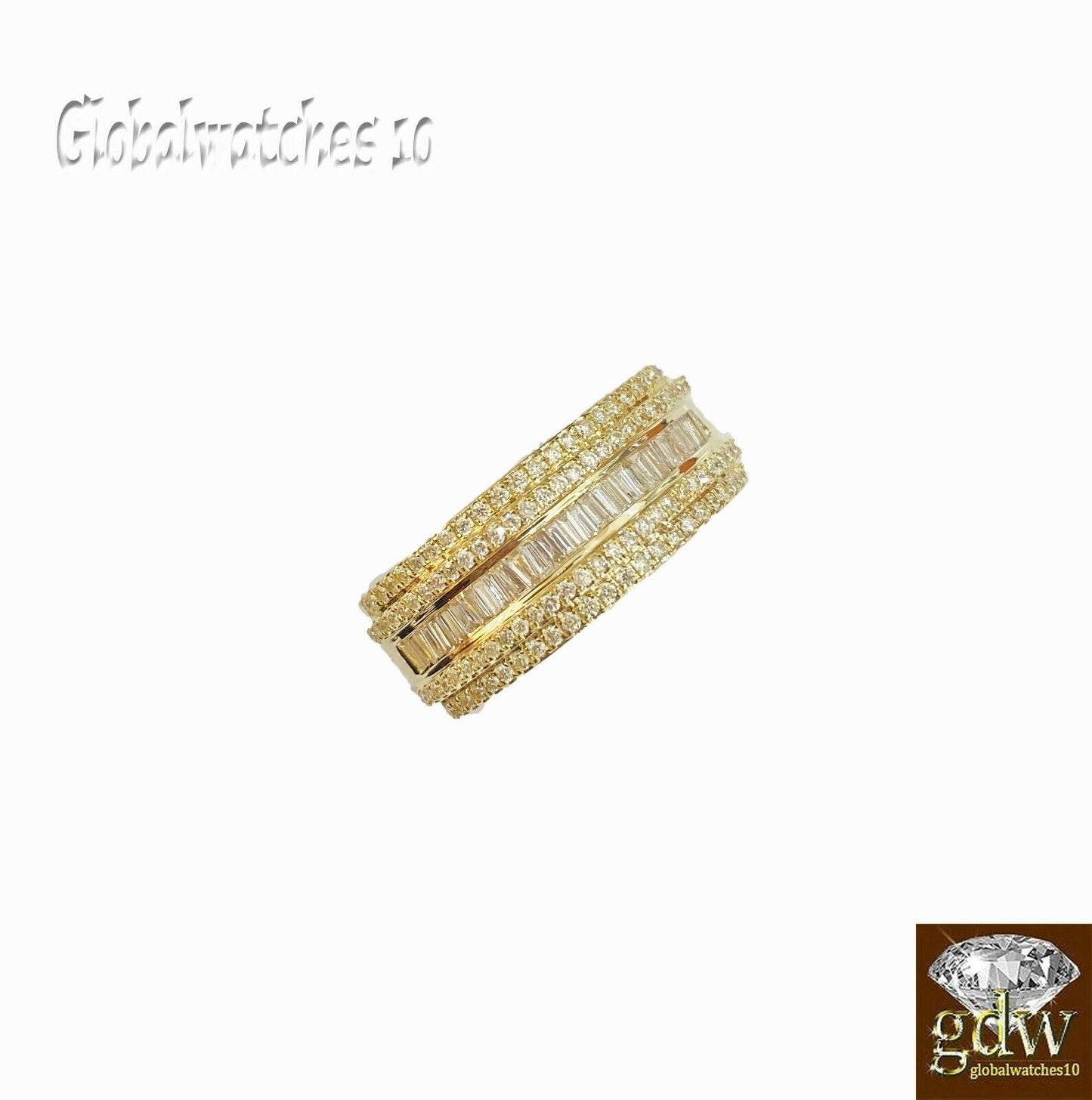 Mens 10k Yellow Gold Natural Diamond Ring Round Baguette 0.75CT Thick Band 10