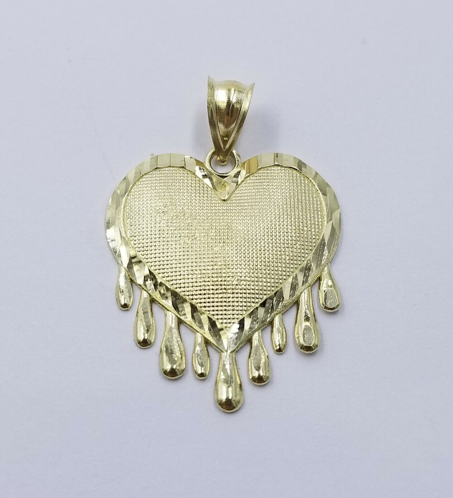 Real 10k Yellow Gold Charm Pendant Dripping heart with Franco Chain 18" 2mm