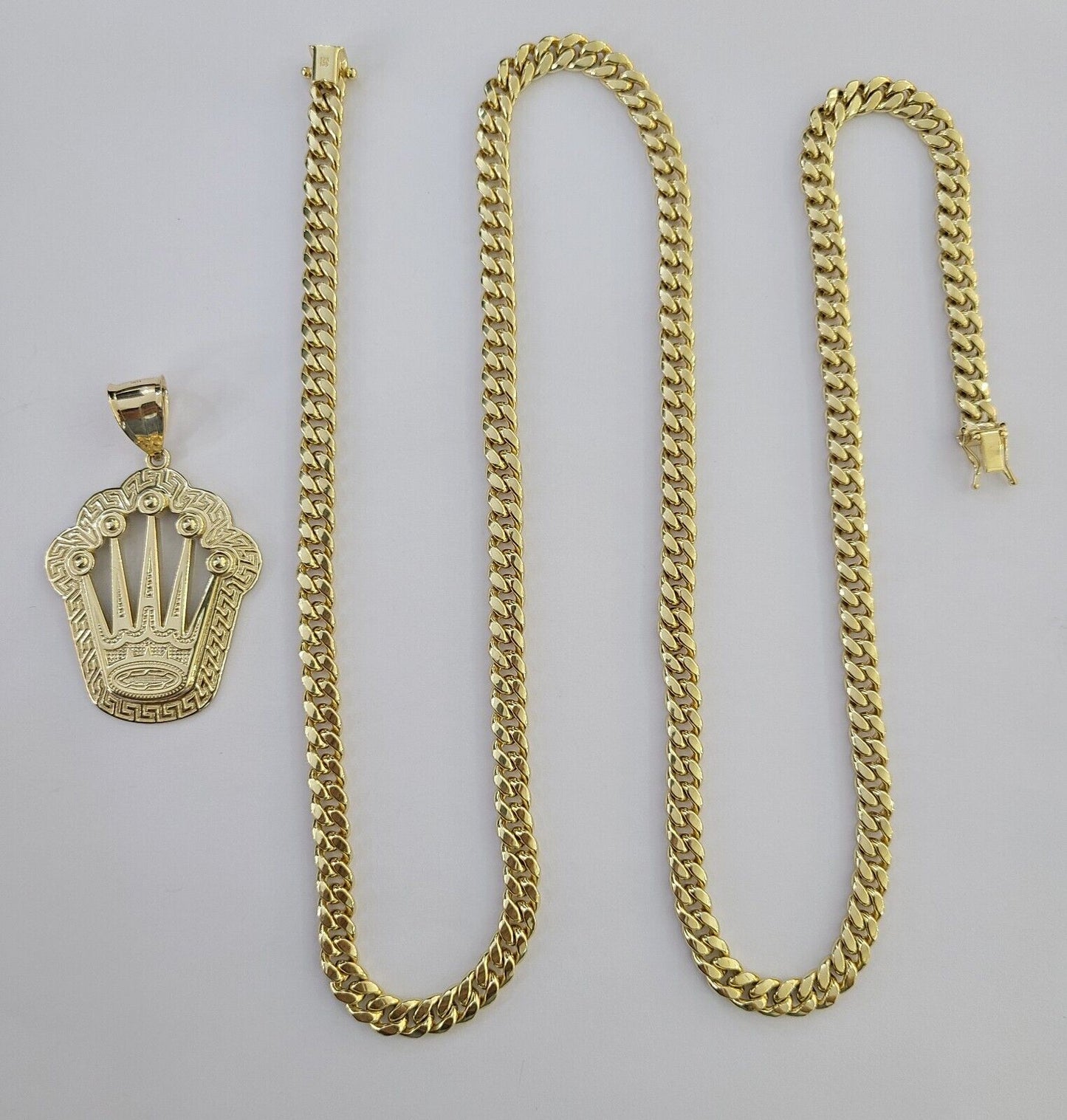 10K Yellow Gold Crown Pendent Charm 6mm Miami Cuban Link Chain 18 - 30" Inch