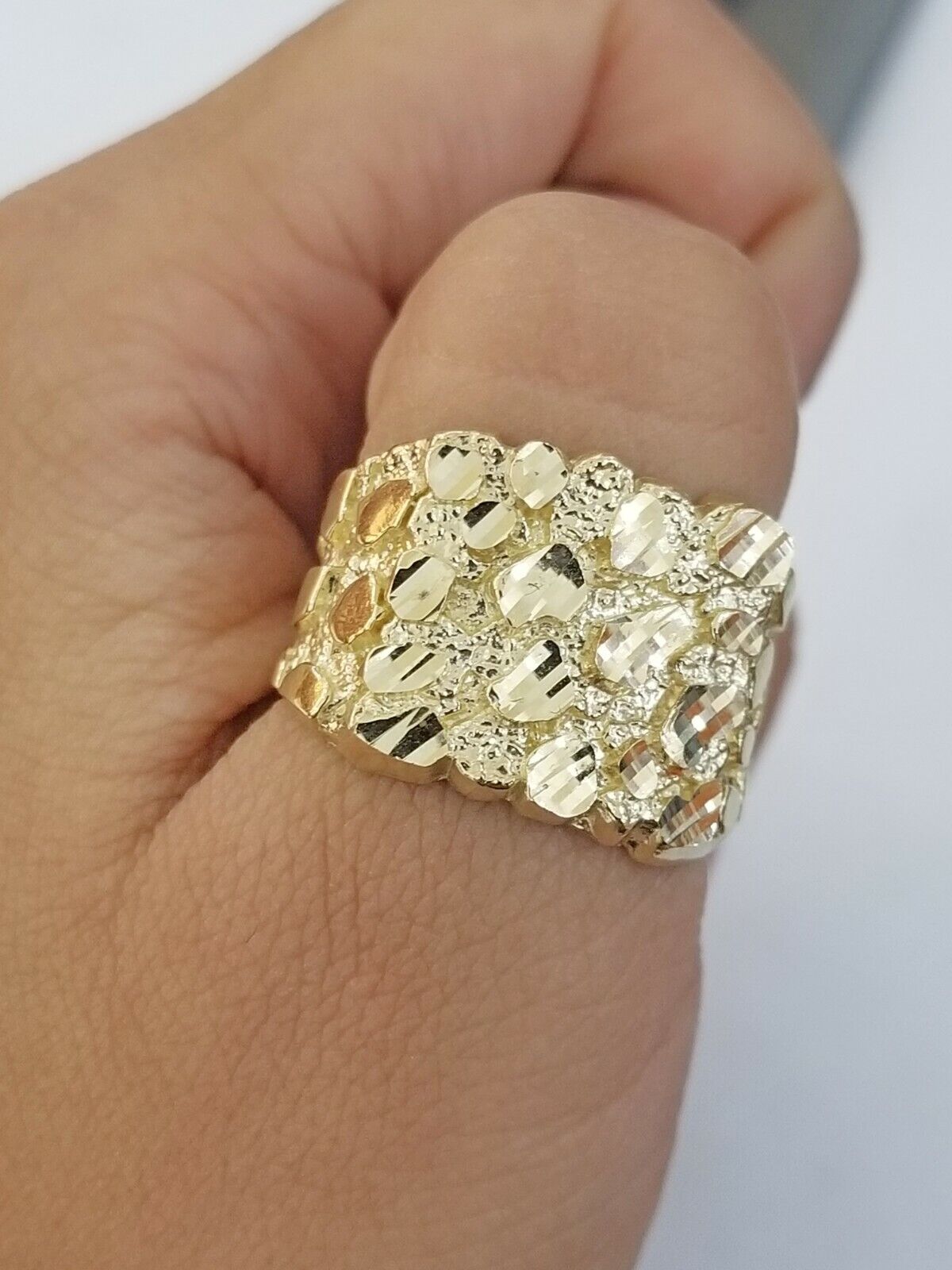 10K SOLID Yellow Gold Nugget Casual Ring Band Fancy Men Women Sizeable Real