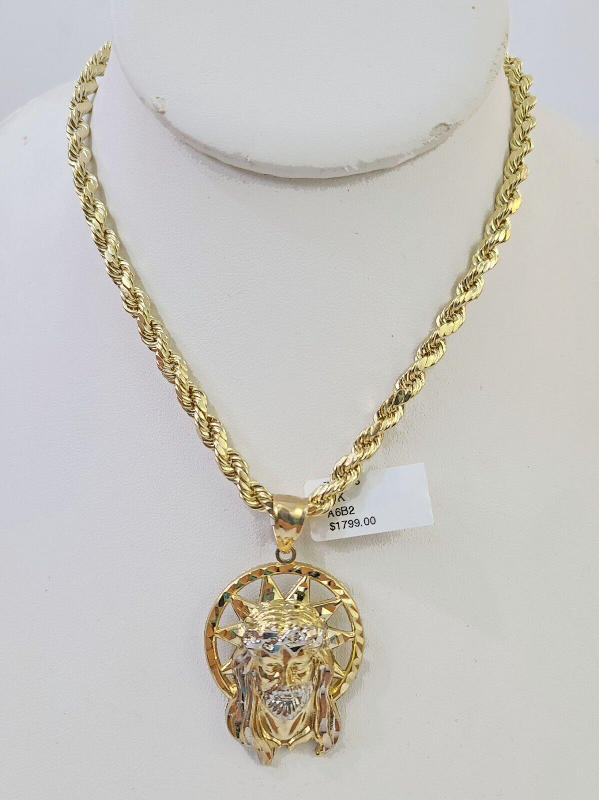 Gold 10k Rope Chain & Jesus Head Charm SET 5mm 22 Inches Necklace – GDJ