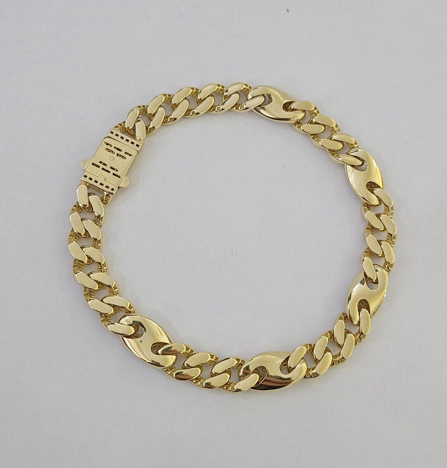 10k Yellow Gold Miami Cuban Link Bracelet 8.5 Inch Anchor Mariner 12mm Gold