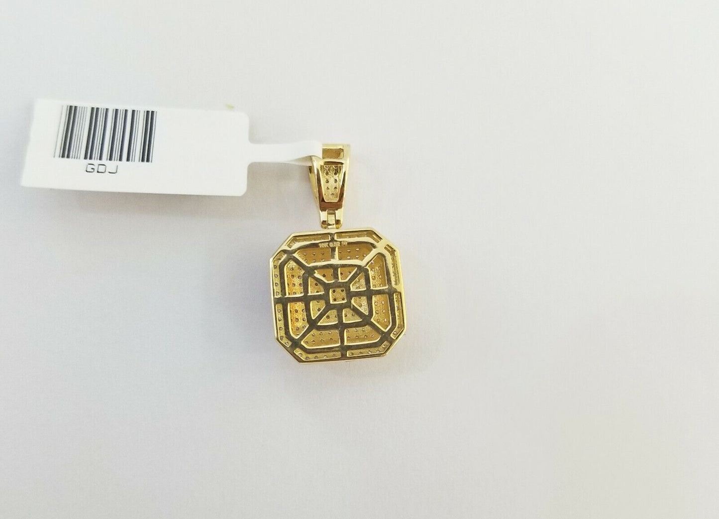 10K Yellow Gold 1/2 CT Real Diamond Pillow Charm 1"Inch Square 3D Dome Pendant