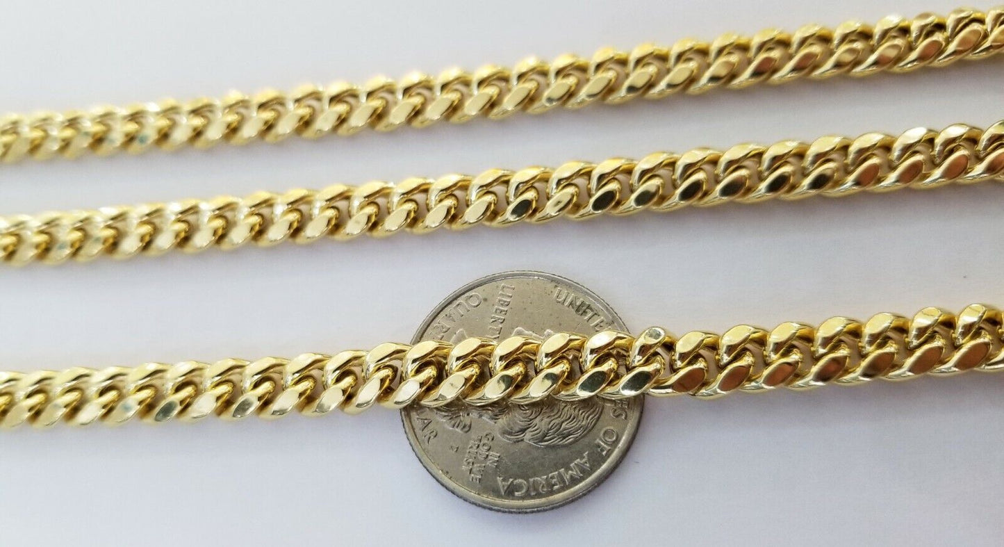 Real 10k Gold Miami Cuban Chain 7mm 24" Necklace,10kt Yellow Gold Lobster Lock