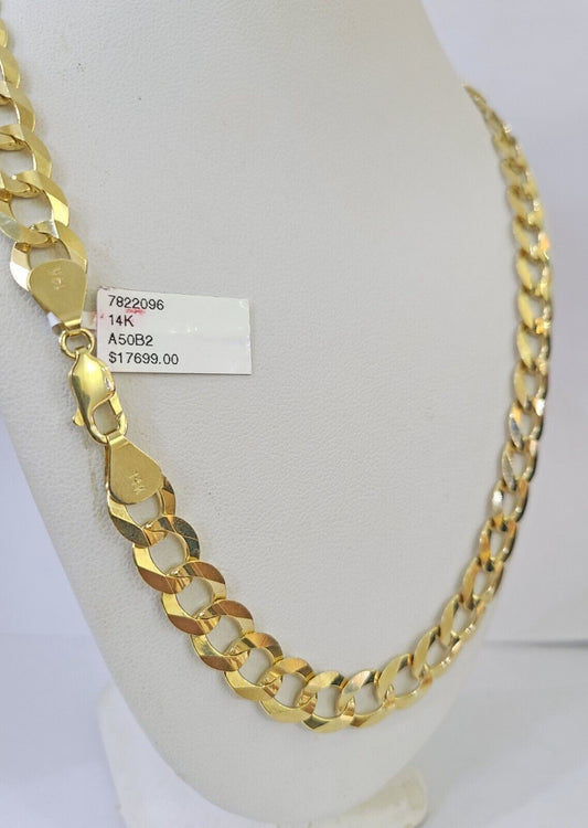 14k Gold Cuban Curb Link chain 9mm Solid 24 Inch Real Yellow Gold