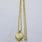 10k Yellow Gold 2.5mm Rope Chain Necklace Dripping Heart Diamond Cut Pendant