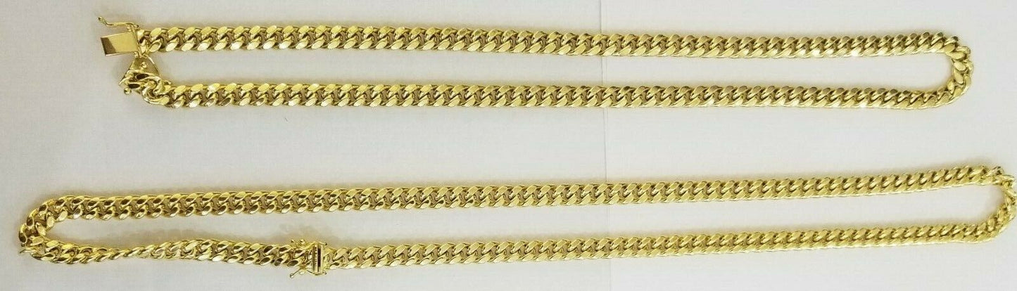 Real 10k yellow Gold Men Necklace chain 7mm 20" Miami Cuban Chain Box Lock