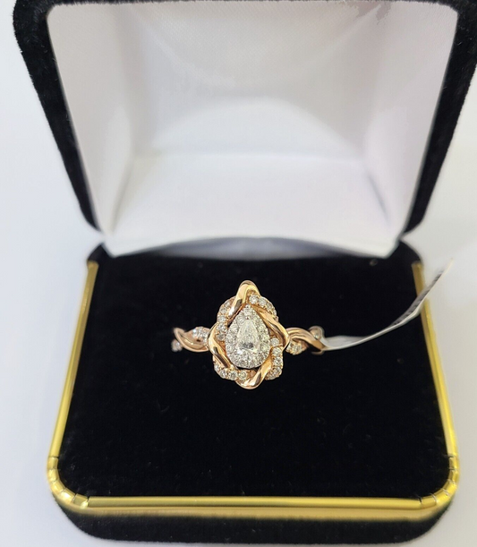 REAL 14k Rose Gold Diamond Ladies Ring Drop Shaped Women Engagement Wedding