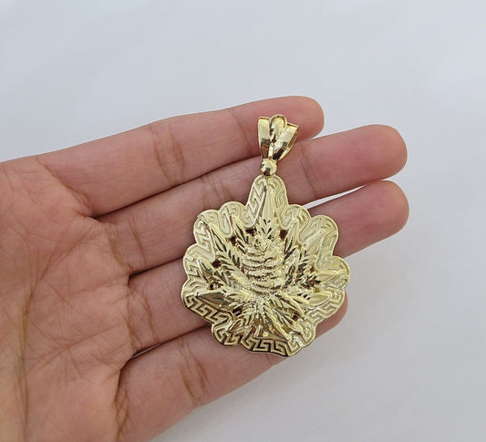 10K Real Yellow Gold Marijuana Leaf Charm Pendant High Weed Gold 10kt