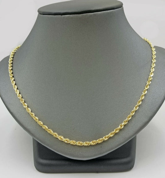 Real 18k Solid Yellow Gold Rope Chain 2mm Diamond Cut 20" Inches Lobster Lock