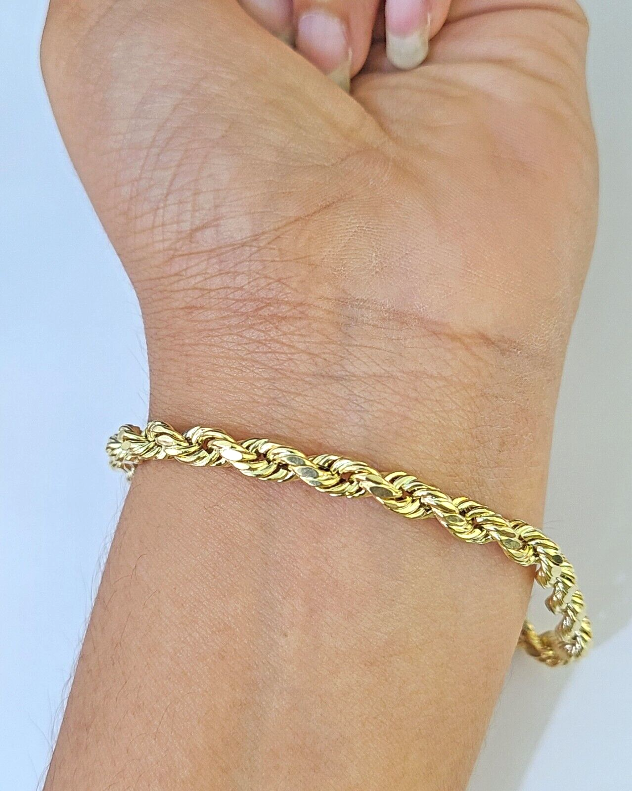 Real 14k Yellow Gold Rope Bracelet 5mm 8 Inch Men women diamond Cut