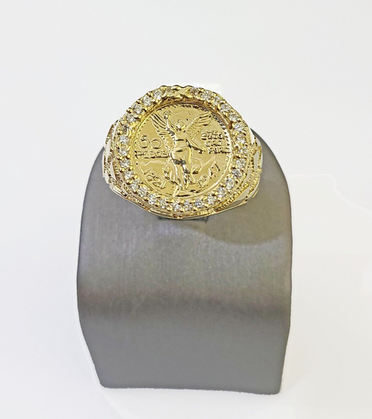 10k Yellow Gold 50 Pesos CZ Ring 1947 Mexico/Mexican Ring All Sizes