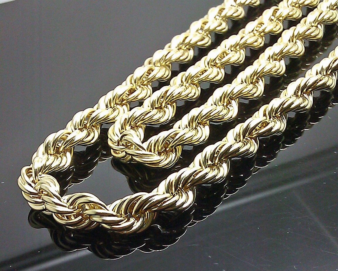 Real 10K Yellow Gold Thick Rope Chain 18 Inch 9mm
