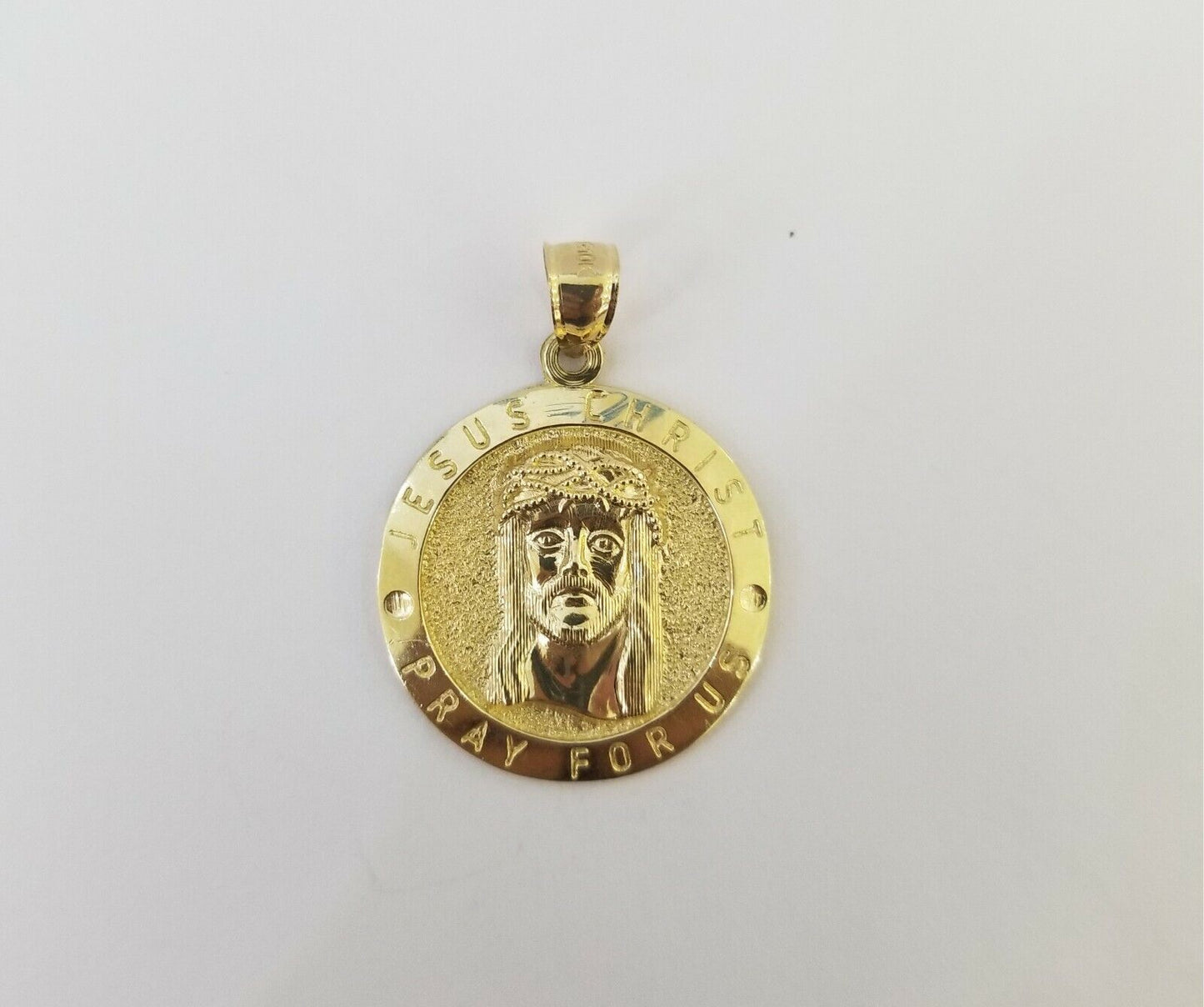 10k Yellow Gold Jesus Christ Charm Pendant Round 1.2" 10kt Real Gold Men Women