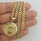Real 10k Gold Jesus Pendant Miami Cuban link Chain 4mm 26" Set Round