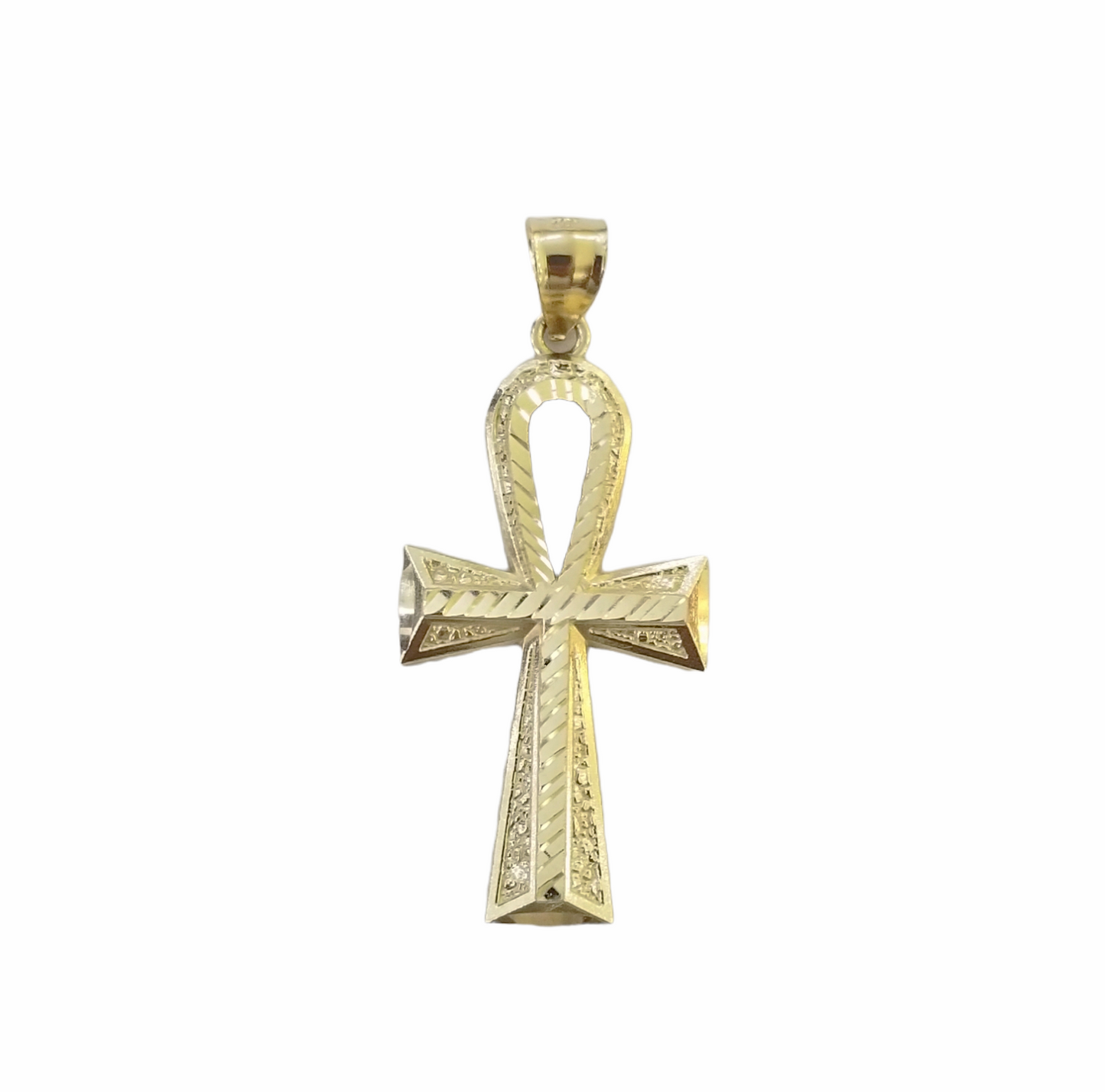 10K Gold Ankh Cross Egyptian Symbol Pendant Charm 4mm Rope Chain 20" Inch