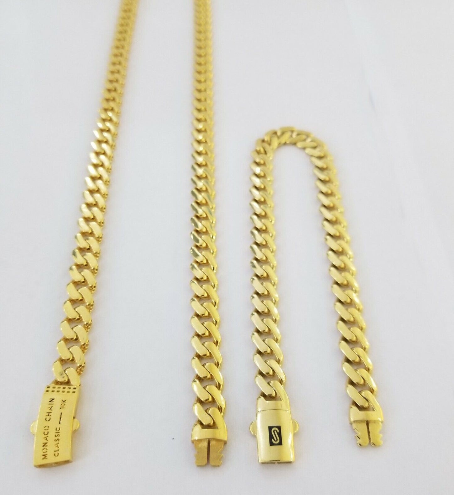 Real 10k Gold Miami Cuban Link Royal 8mm Monaco chain and Bracelet Set