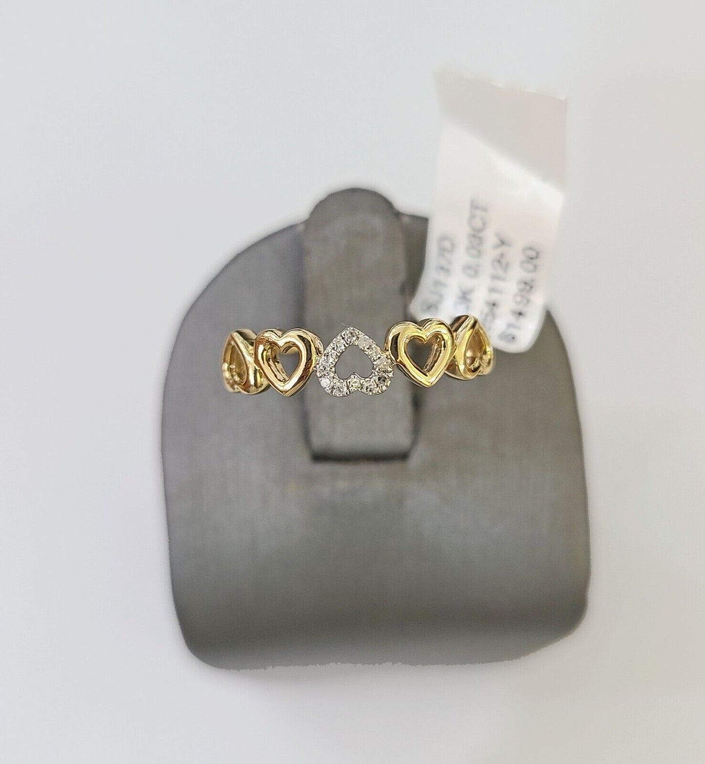 Real 10k Yellow Gold Diamond Ladies Ring Heart Shaped Women Engagement Wedding