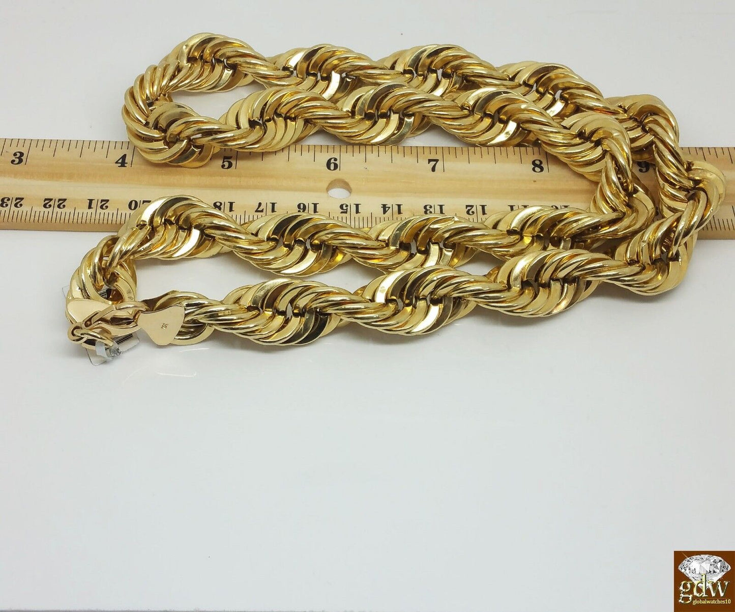 Real 10k Gold Rope Chain Necklace 26 Inch 15mm lobster Lock Authentic 10k