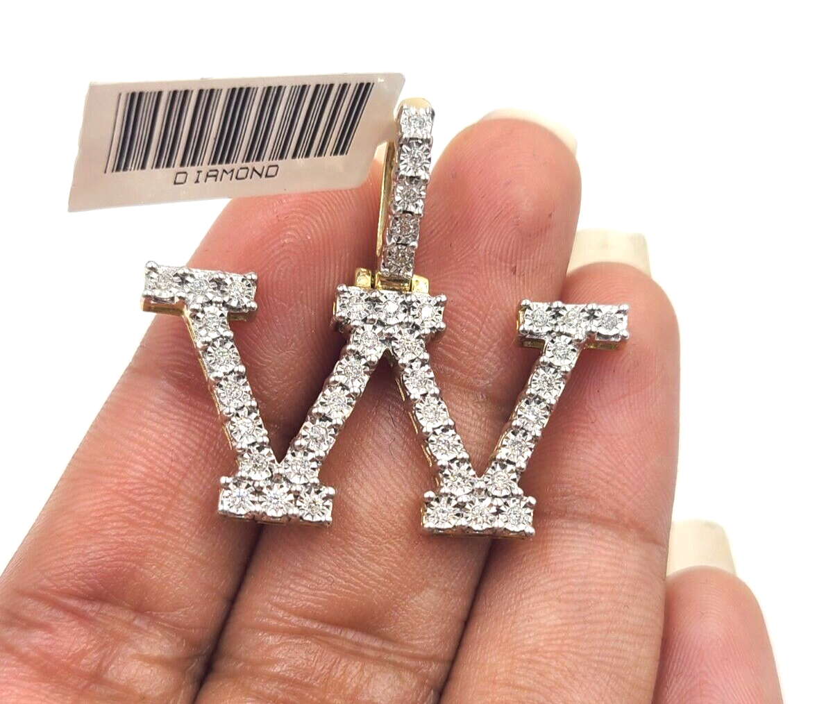 Real 10k Gold & Diamond Letter W Initial Alphabet Charm Pendant 1.25".