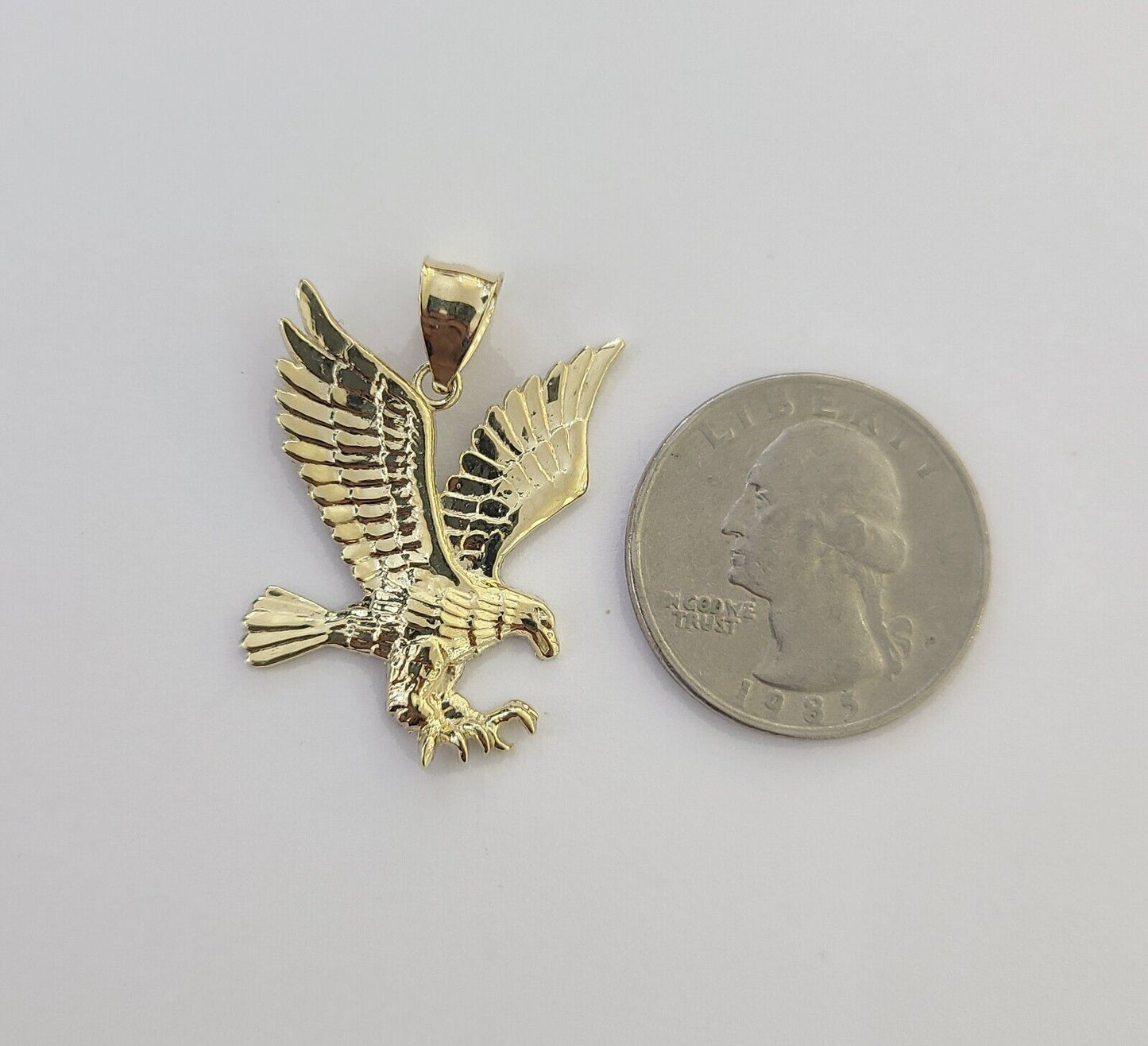 10K Yellow Gold Flying Eagle Charm 1 - 2" Inch Bird Pendent Real 10kt