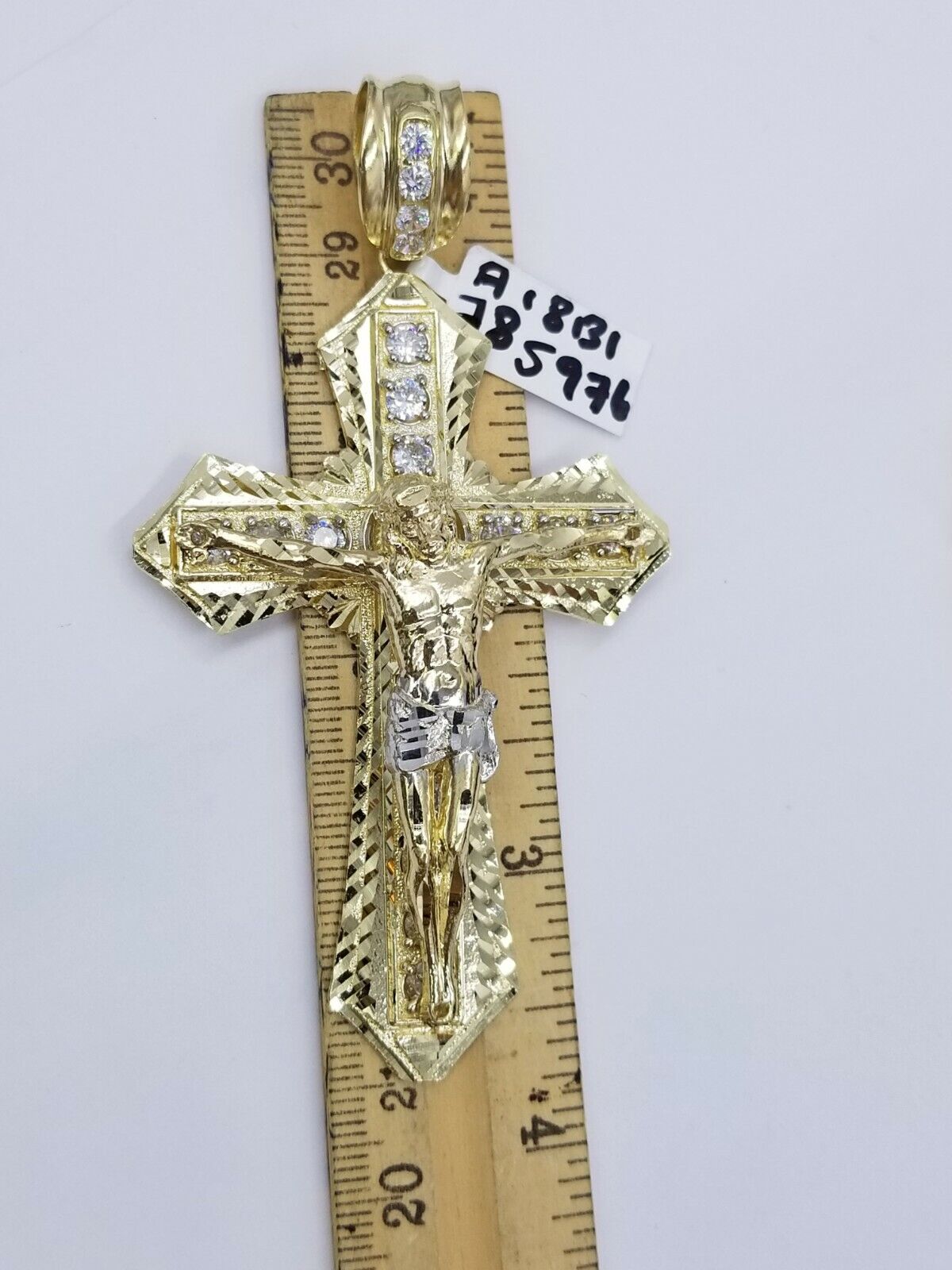 Men 10k Real Yellow Gold Rope Chain 26" Crucifix Cross Charm Diamond cut Set