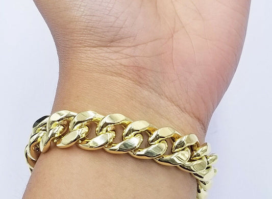 10K Yellow Gold Bracelet Royal Miami Cuban Link 9 inch Bracelet 13mm Real