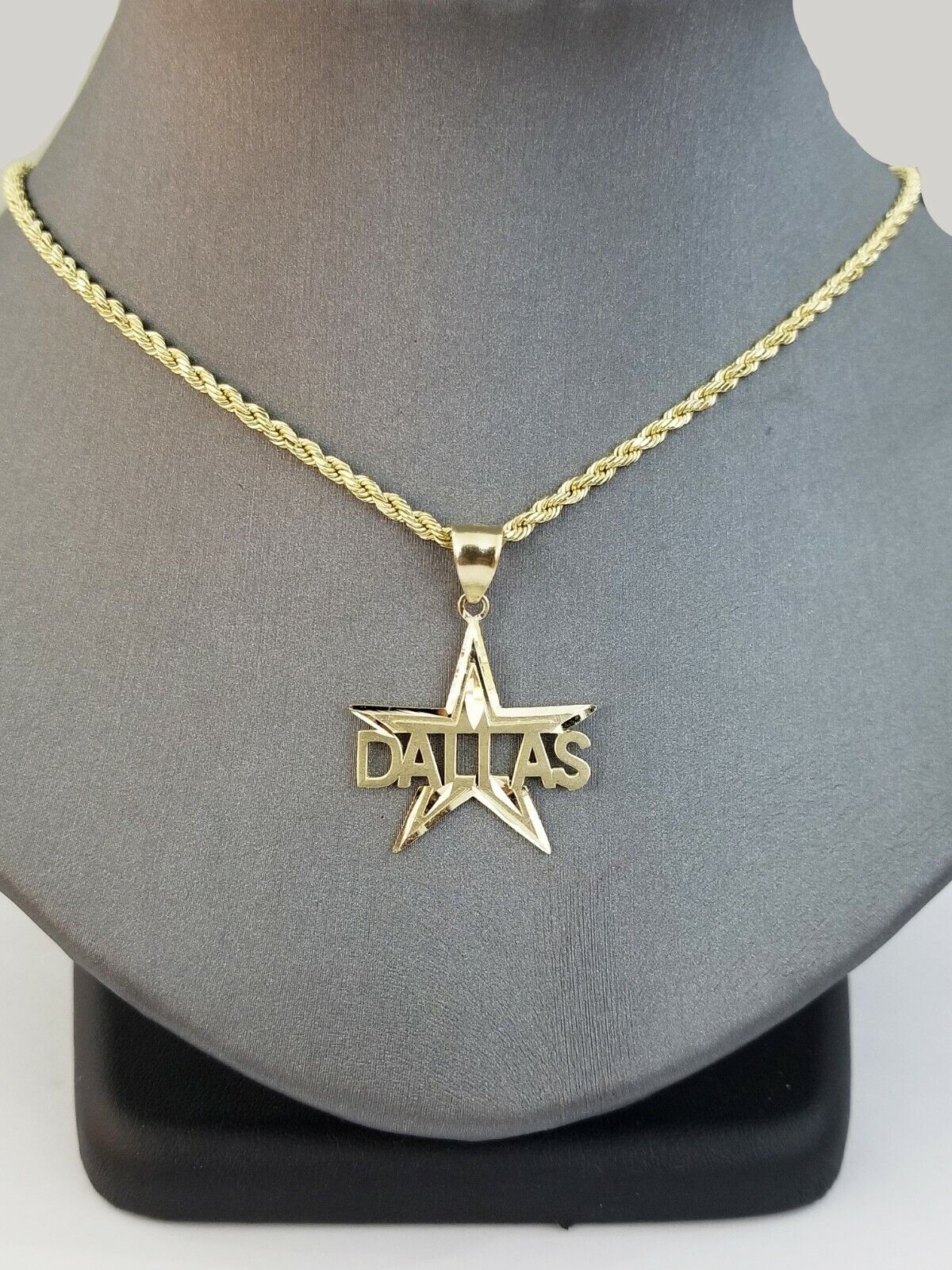 10k Gold Dallas Star Men Pendant 2.5mm Rope Chain in 18 20 22 24 26 28 Inch Real