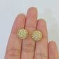 10k Yellow gold Flower Earrings Real Diamond screw-back Women Men studs