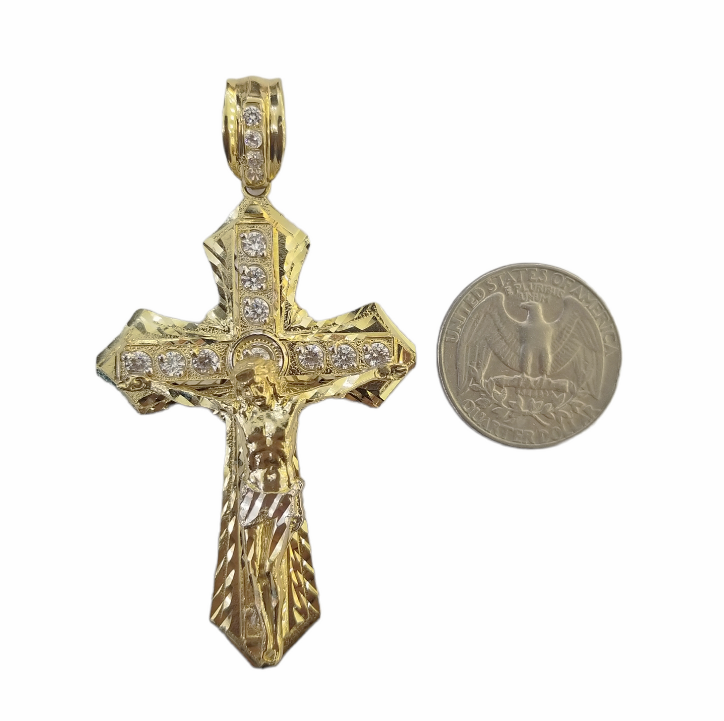 10K Yellow Gold Jesus Cross Charm Pendant Religion Real 10kt