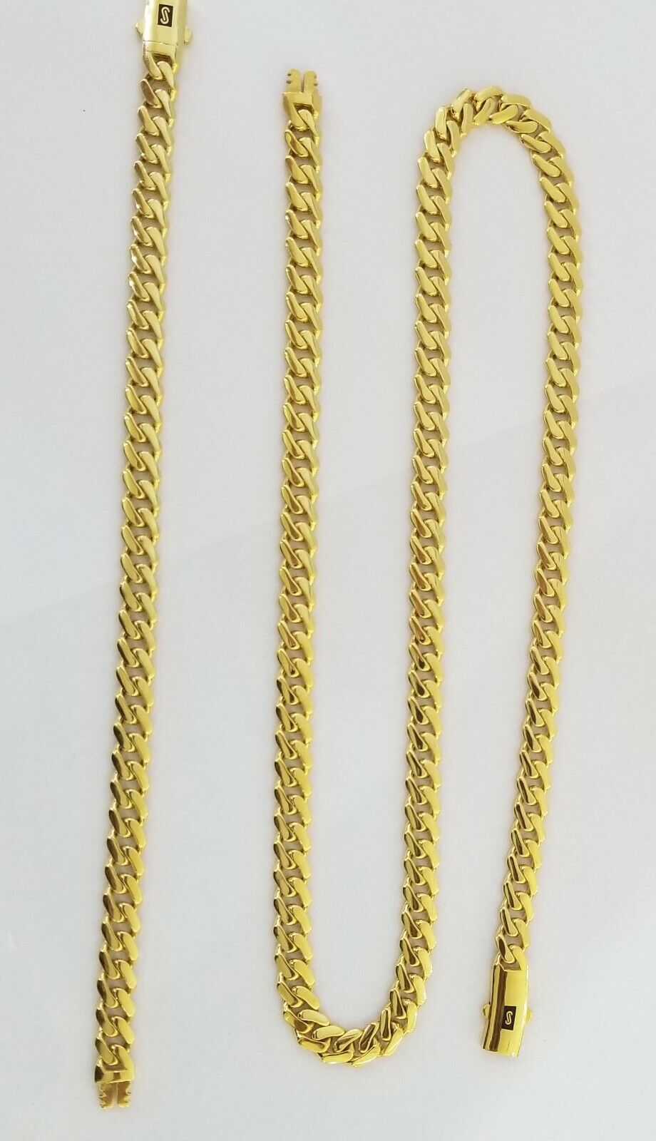 Real 10k Gold Miami Cuban Link Royal 8mm Monaco chain and Bracelet Set