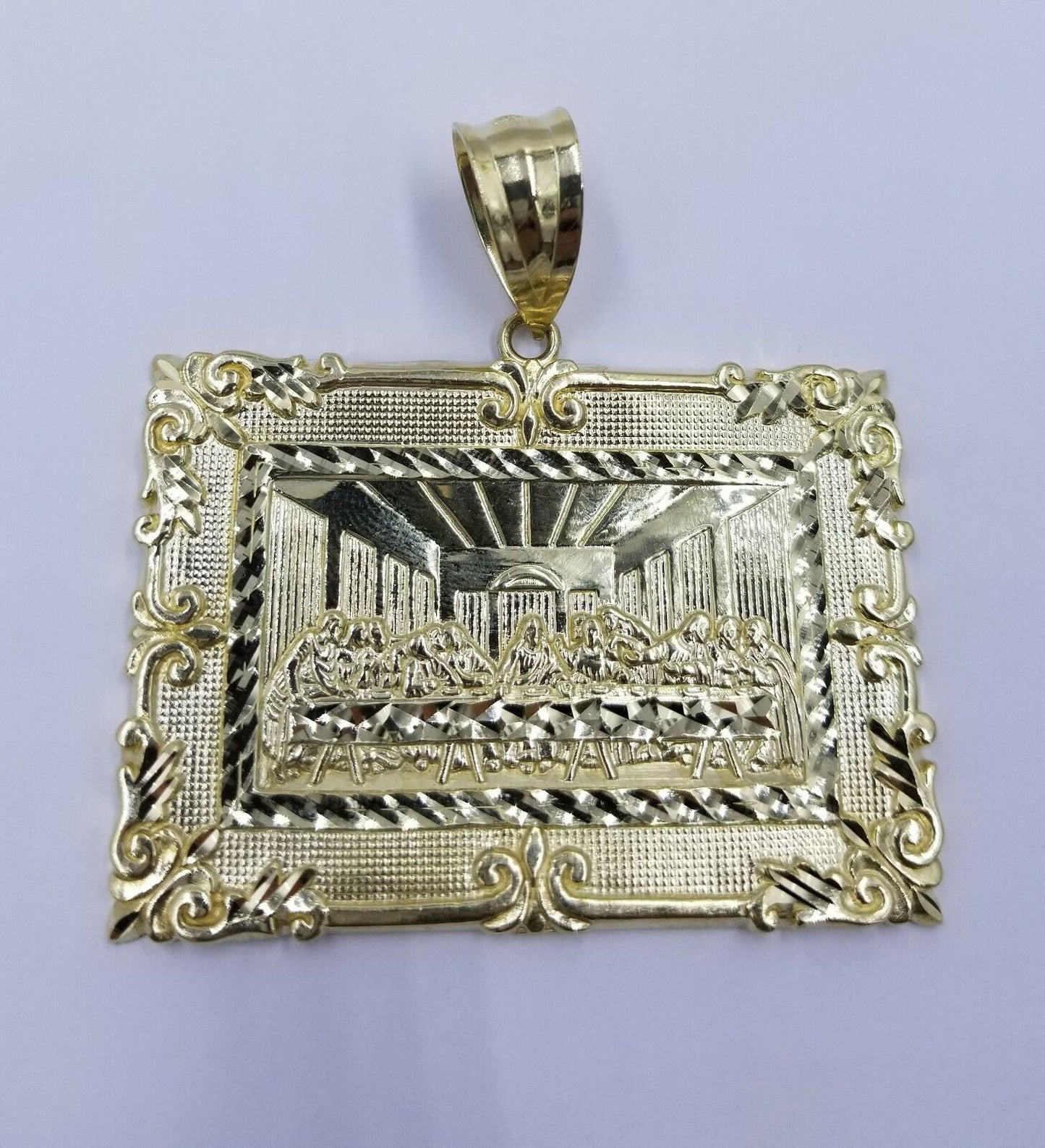 10K Yellow Gold Last Supper Large Pendant 2.5" Charm Diamond Cut Men Women