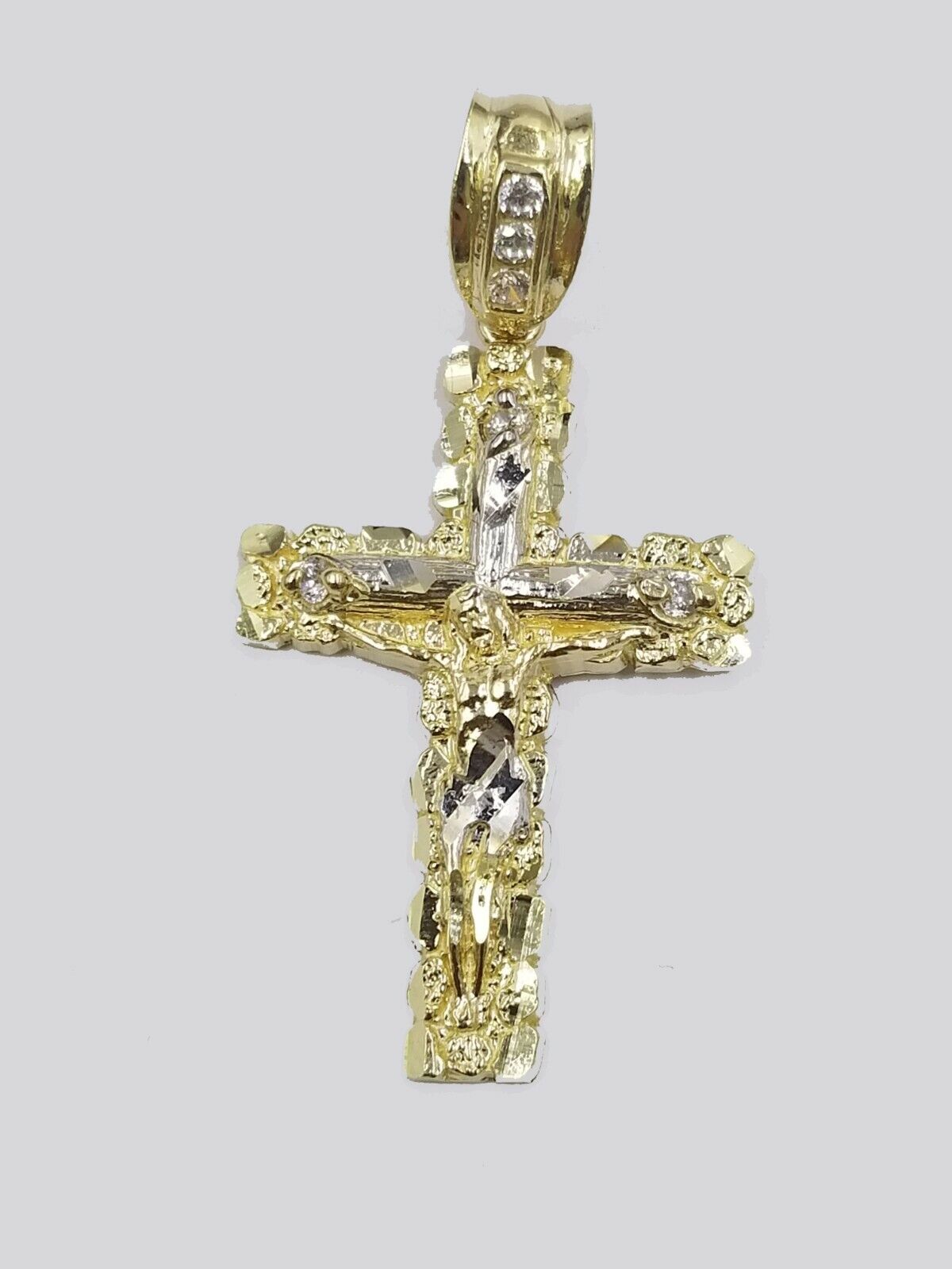 10k Yellow Gold Men Crucifix Cross Charm Pendant Diamond Cut Jesus REAL
