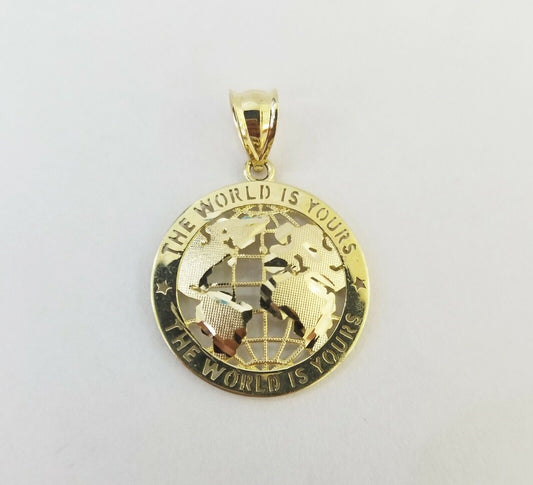 Real Gold 10k The World is Yours  Map Pendant Diamond Cut 10kt