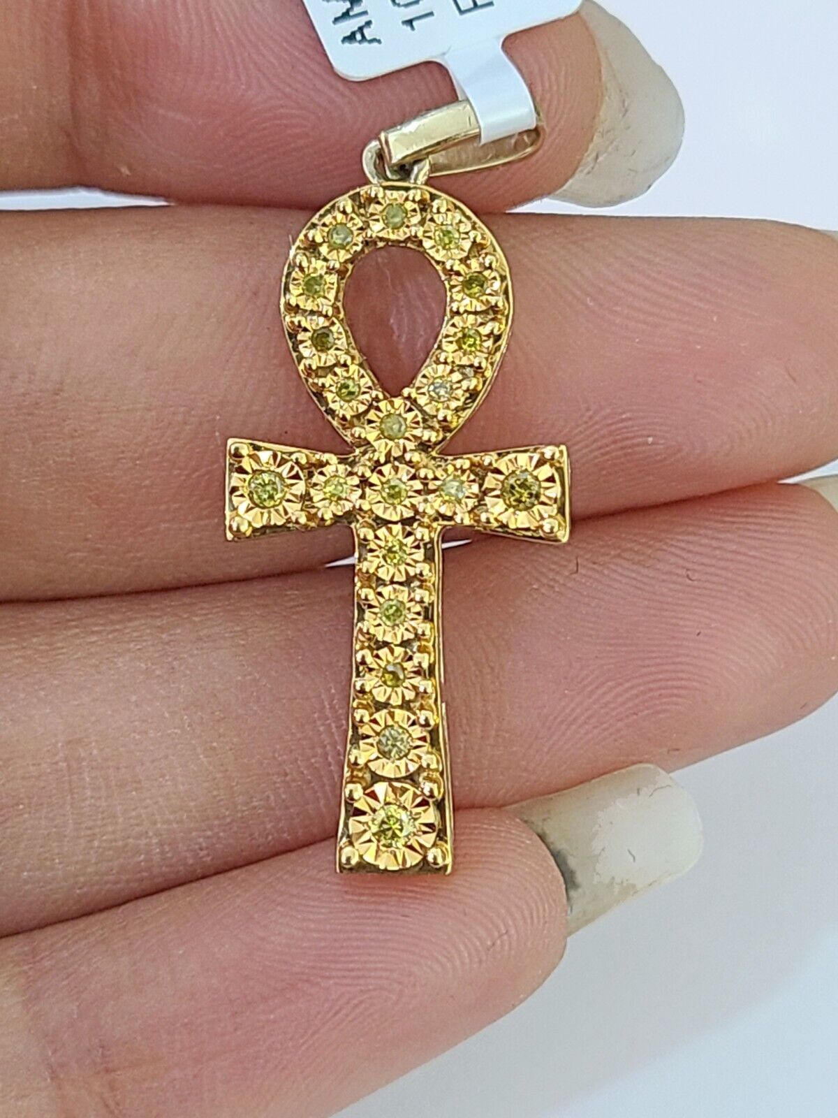 10K Real Cross with Ankh Charm/Pendant 0.16CT Made with Yellow Gold and Diamonds