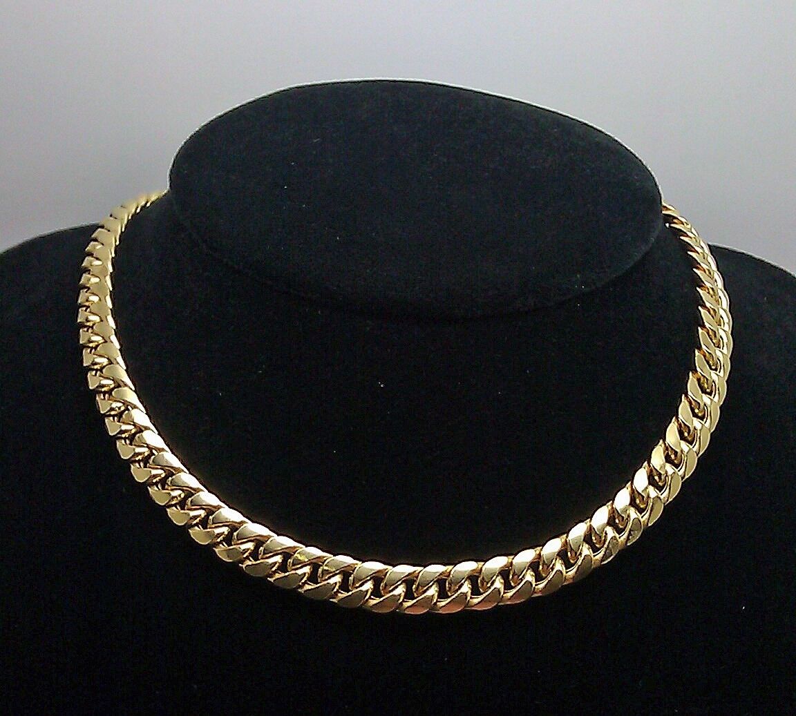 Real Gold 7mm 24" Mens Cuban Link Necklace 10KT yellow Gold Chain Strong Links