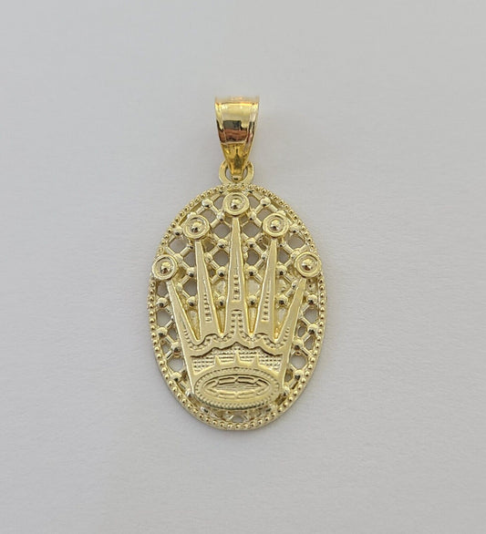 10K Real Yellow Gold Crown Circular Charm Pendant Gold 10kt