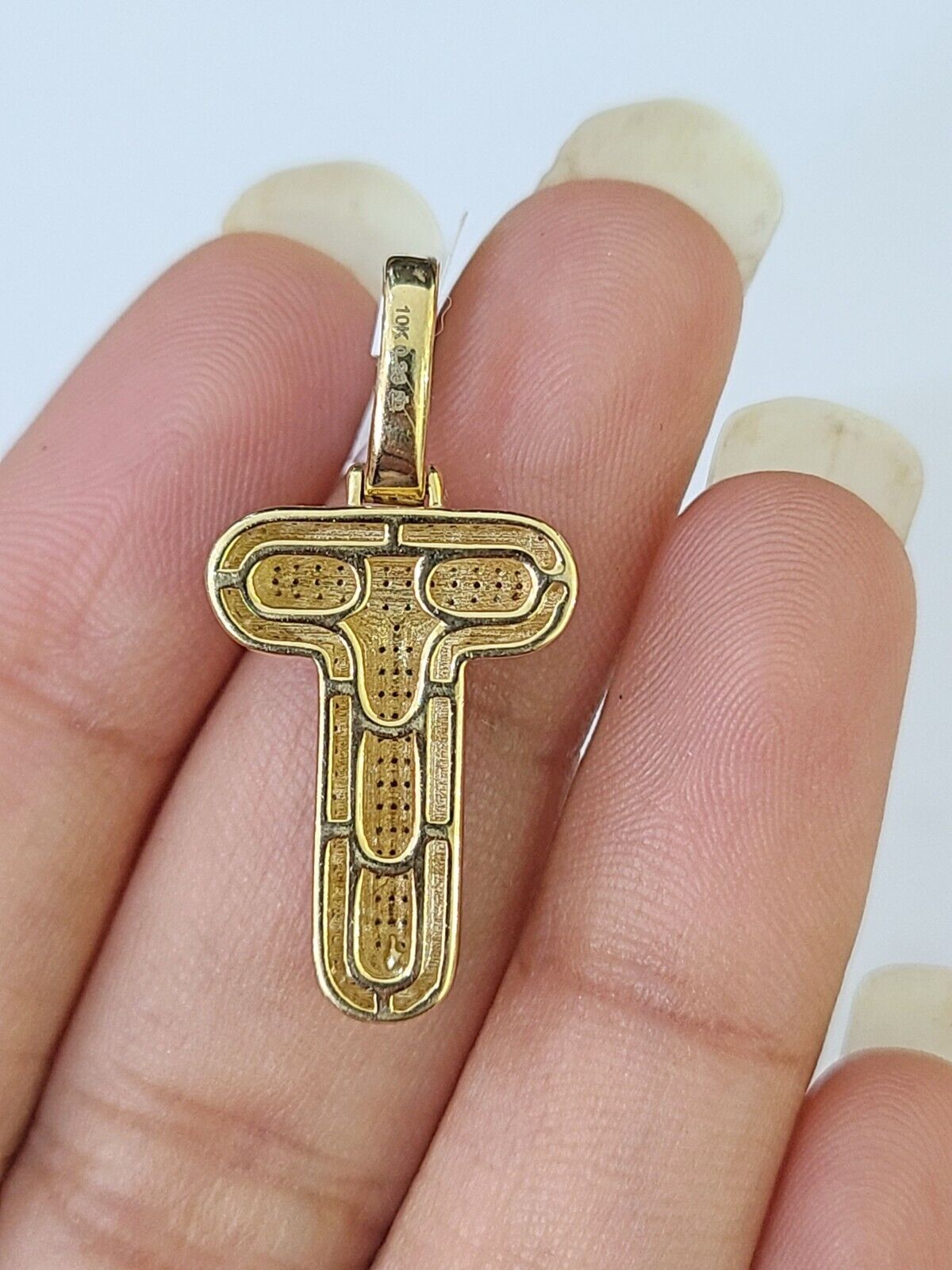 10k Yellow Gold Diamond Letter "T" Initial Alphabet Charm/Pendant Real Genuine