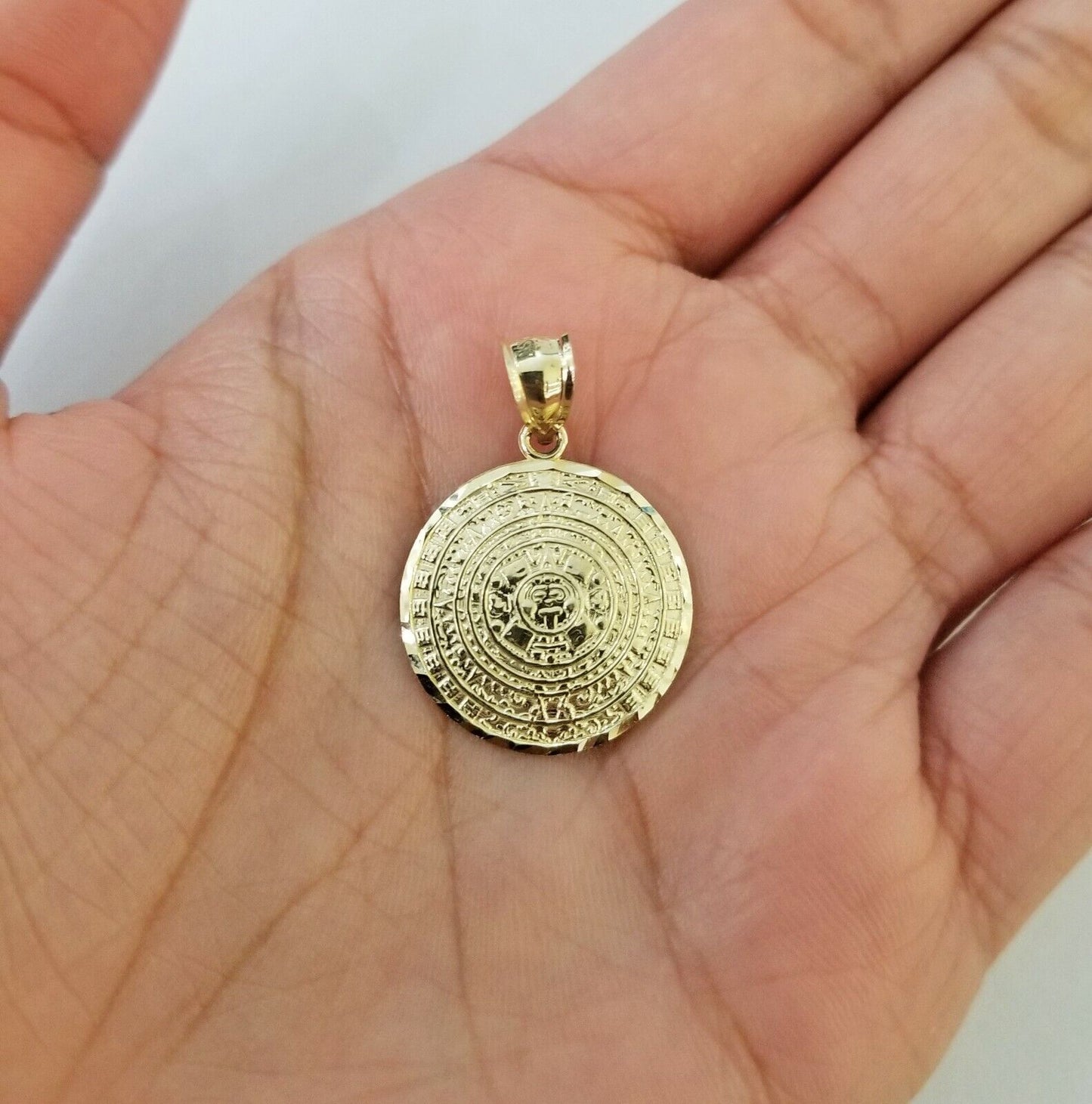 10k Yellow Gold Aztec Calendar Charm Pendant Men Women 10kt Real Gold