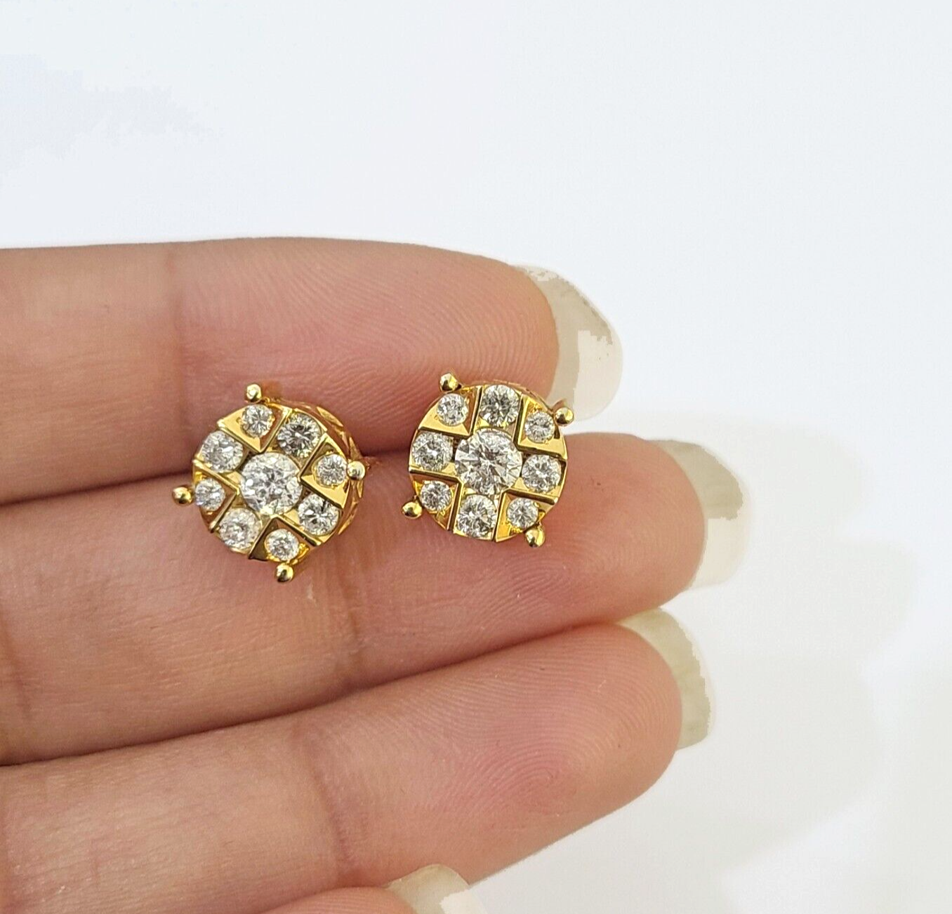 10k Yellow gold Earring with Real 0.99CT diamond screw-bag ,Women studs