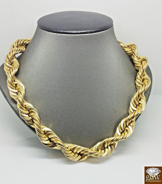 Real 10k Gold Rope Chain Necklace 24 Inch 15mm lobster Lock Men's Authentic 10kt