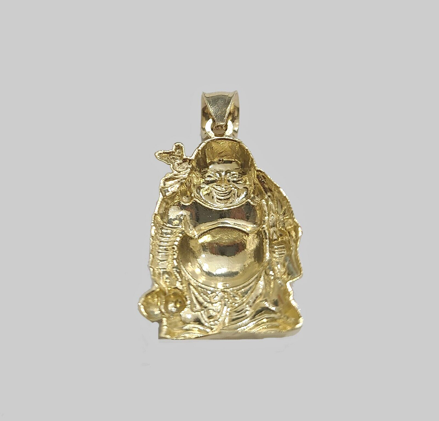 10k Yellow Gold Lucky Laughing Buddha Charm Religious Pendant Smiling Real 10Kt