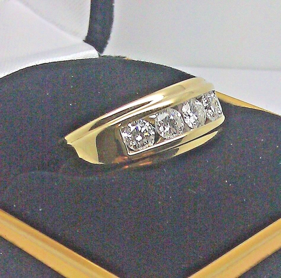 Men 14k Yellow Gold Wedding Band Ring Genuine 1 CT Diamond SIZE 9