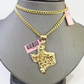 14k Gold Cuban Link Chain 26" Necklace Texas Map Charm Pendant Real 14KT SET