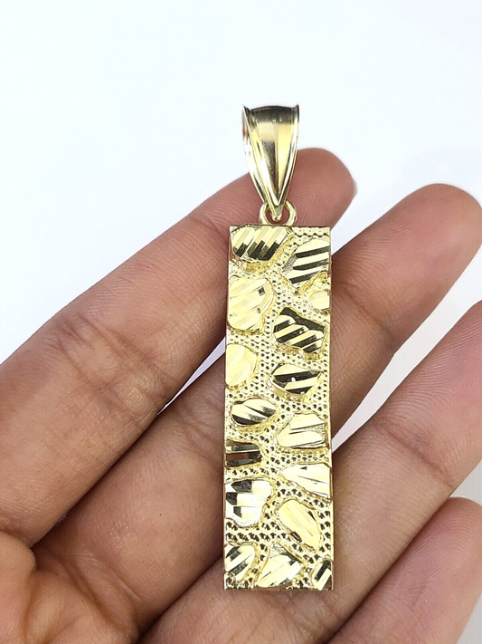 Real 10K Gold Nugget Pendant Diamond Cut 10kt yellow Gold Charm