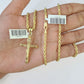 10k Gold INRI Jesus Pendant Rope Chain 3mm 24'' Necklace Set Real Genuine
