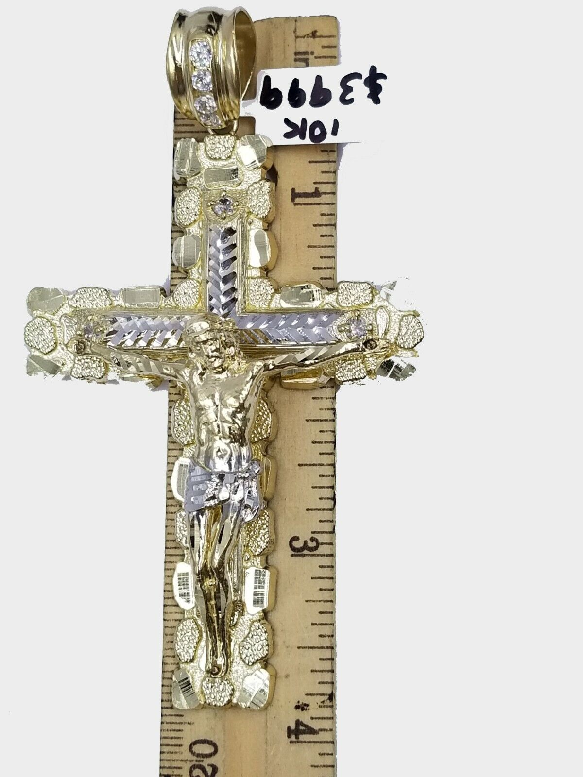 Real 10k Yellow Gold Men Jesus Cross Charm with Miami Cuban Chain Diamond Cut