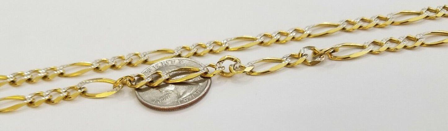 Real 14k Gold Chain Figaro Link Necklace 22" Solid Diamond Cut 7mm mens 14kt